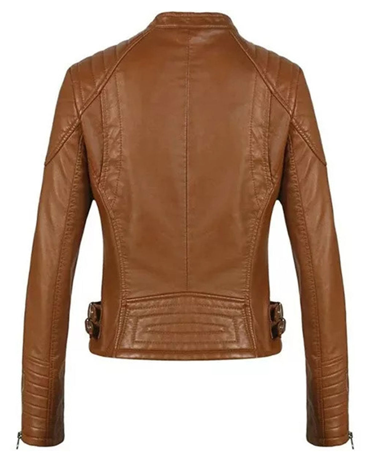 MotorCycleJackets Womens Cognac Brown Cafe Racer Leather Jacket