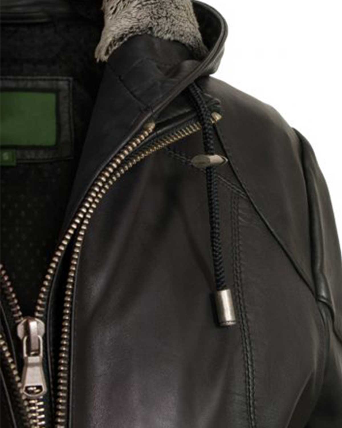 MotorCycleJackets Women’s Black Hooded Leather Jacket