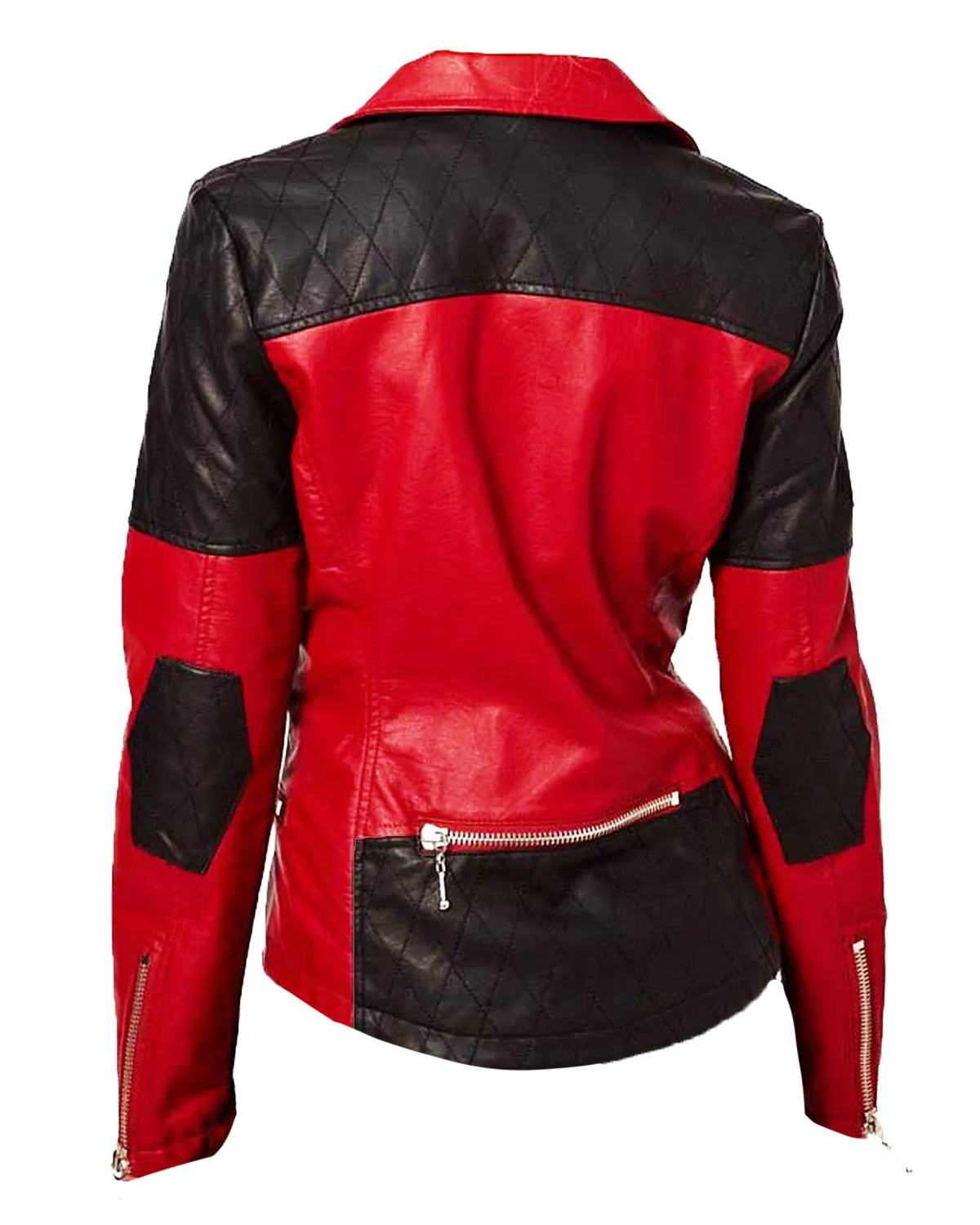 Women’s Asymmetrical Biker Red and Black Leather Jacket