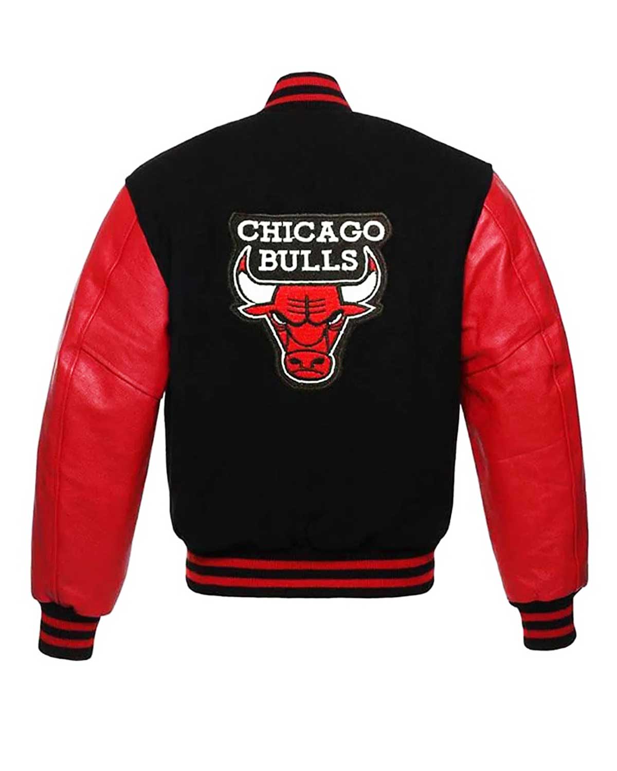 MotorCycleJackets Chicago Bulls Letterman Black and Red Jacket