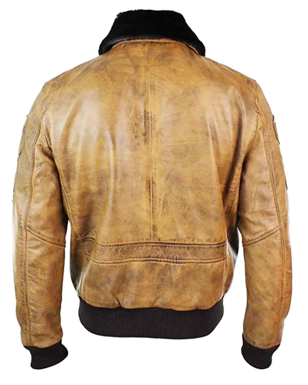 MotorCycleJackets Men’s Aviator Tan Bomber Jacket With Patches
