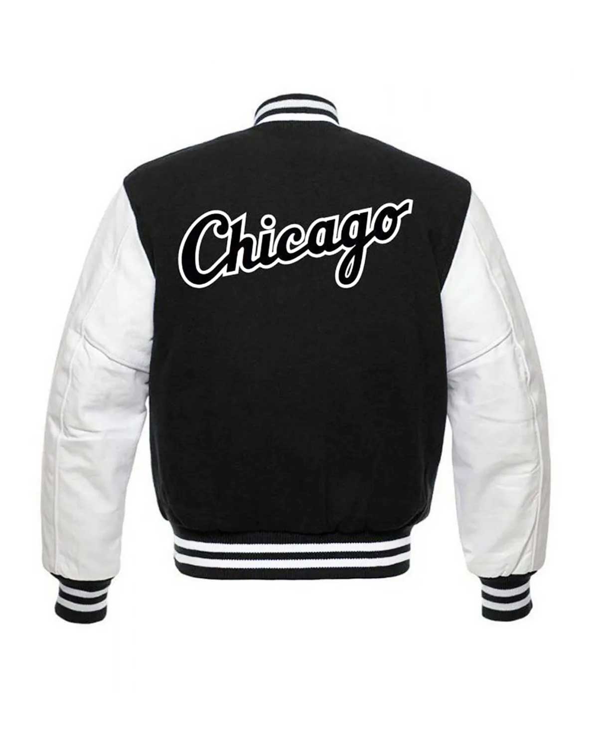 MotorCycleJackets Chicago White Sox MLB Varsity Black and White Jacket