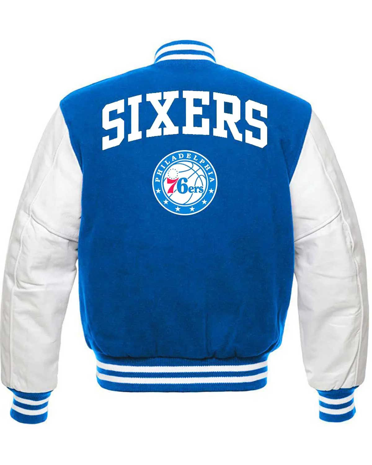 MotorCycleJackets Blue and White Philadelphia 76ers Letterman Jacket