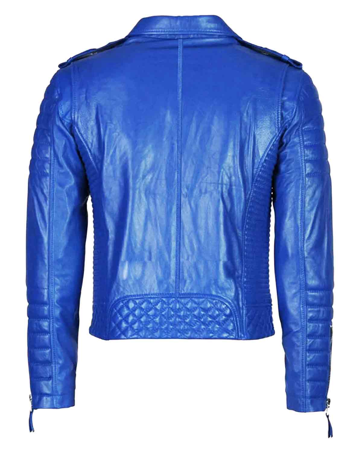 Men's Quilted Biker Blue Leather Jacket