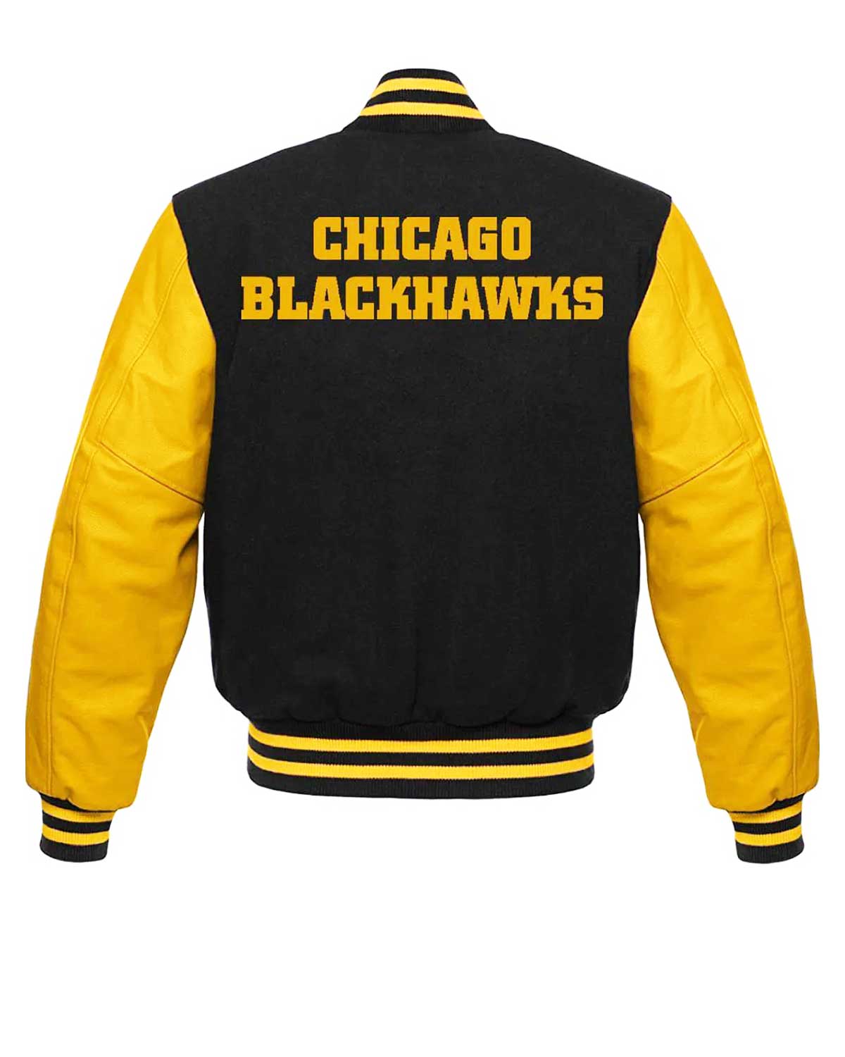 MotorCycleJackets Chicago Blackhawks NHL Black and Yellow Varsity Jacket