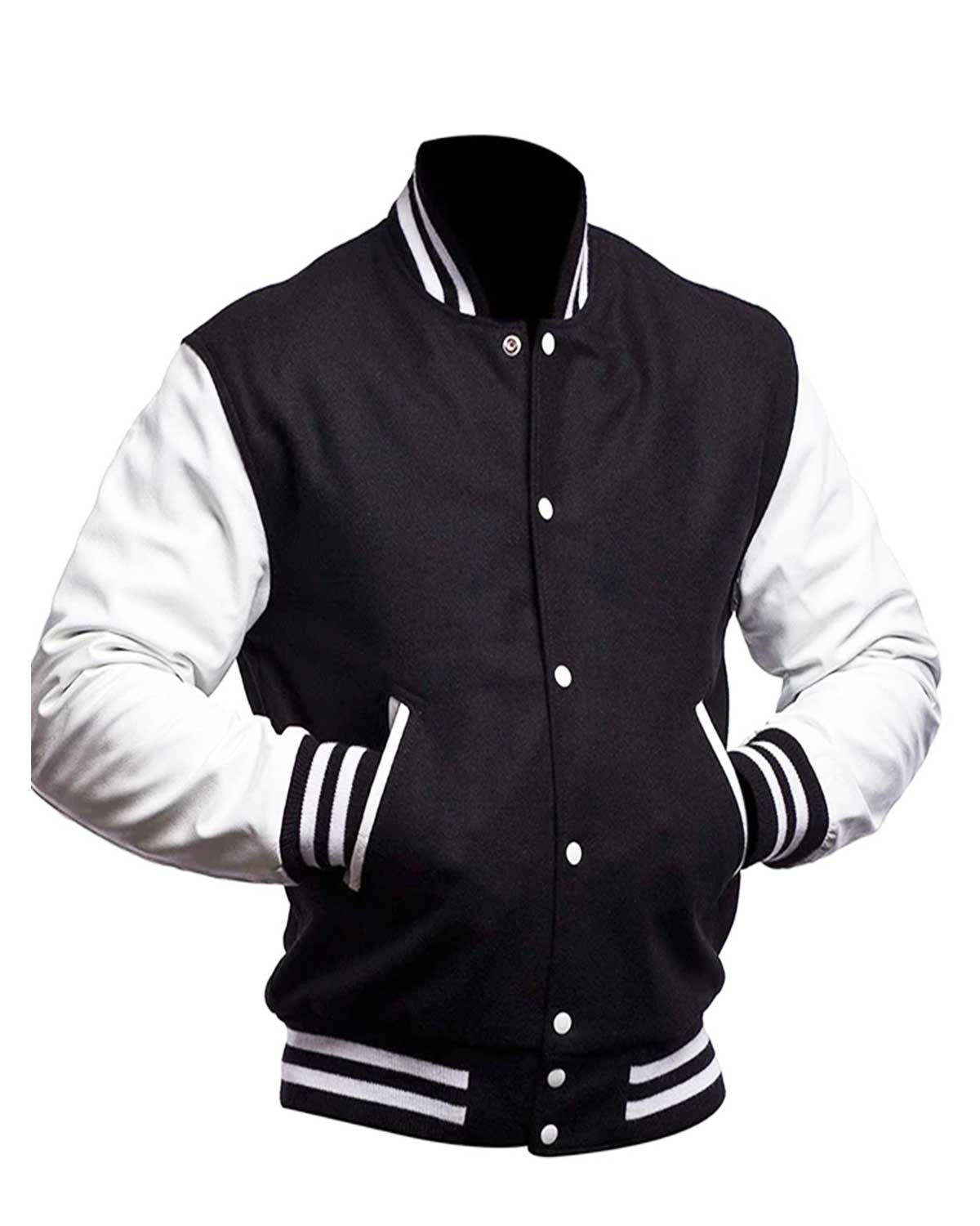 MotorCycleJackets Men's Letterman Black and White Varsity Jacket