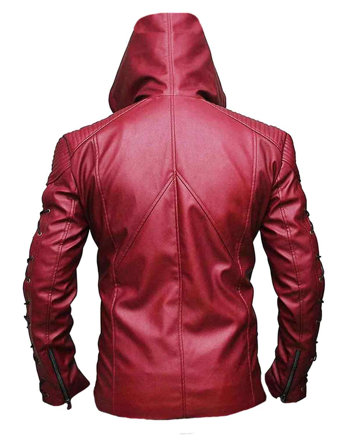 MotorCycleJackets DC Red Arrow Inspired Red Hood Leather Jacket