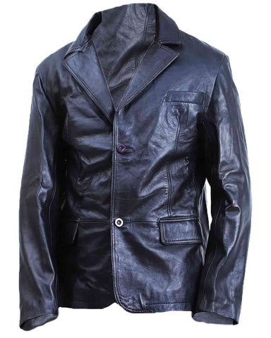MotorCycleJackets Men's 2 Button Black Leather Coat