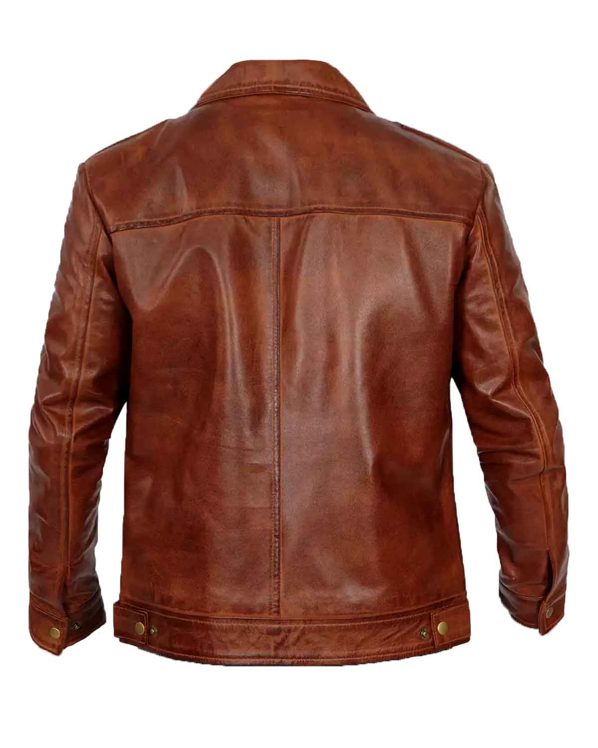 MotorCycleJackets Men’s Shirt Collar Brown Racer Leather Jacket