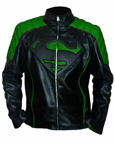 Superman Biker Green Leather Jacket