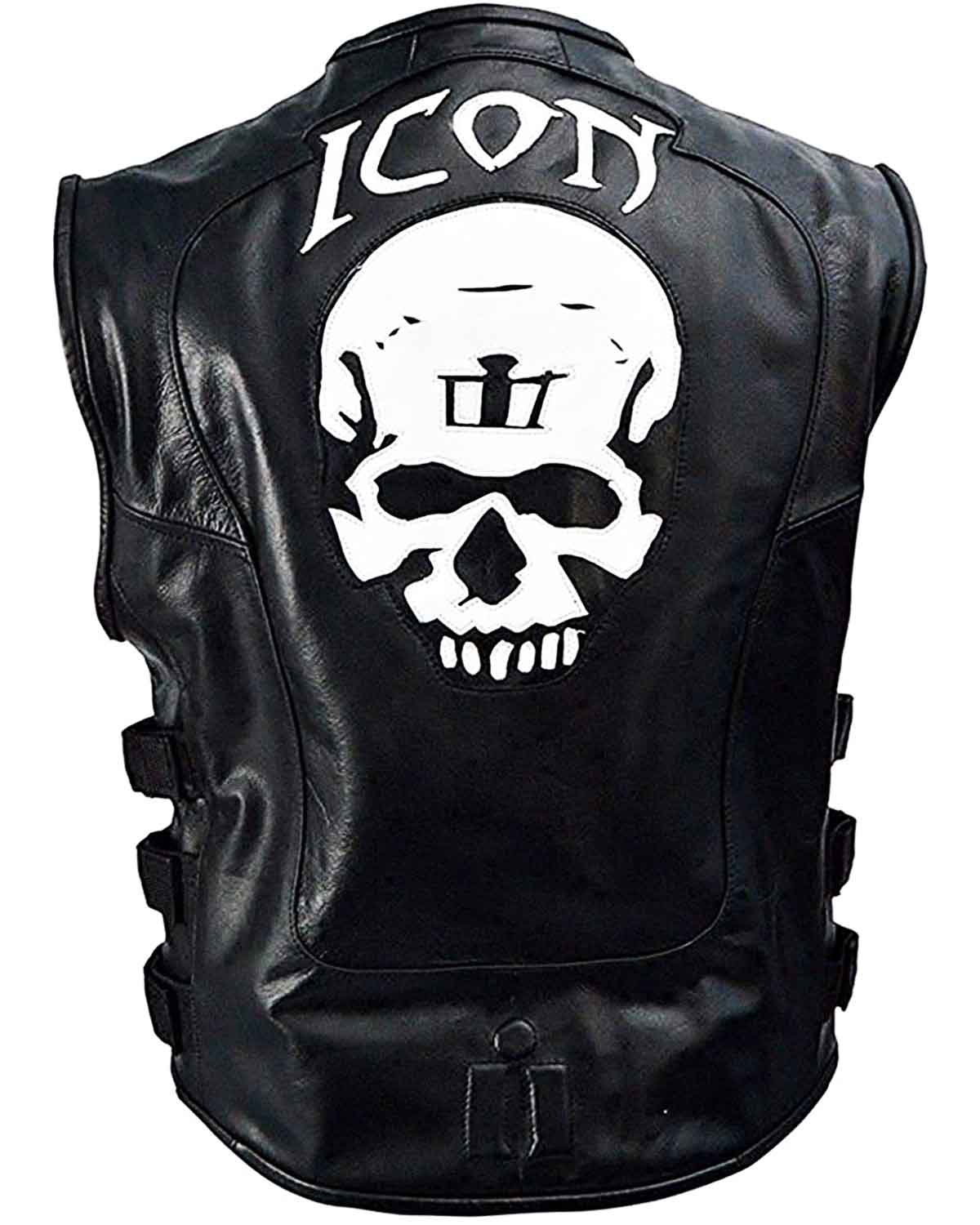 MotorCycleJackets Icon Skull Motorcycle Black Leather Vest