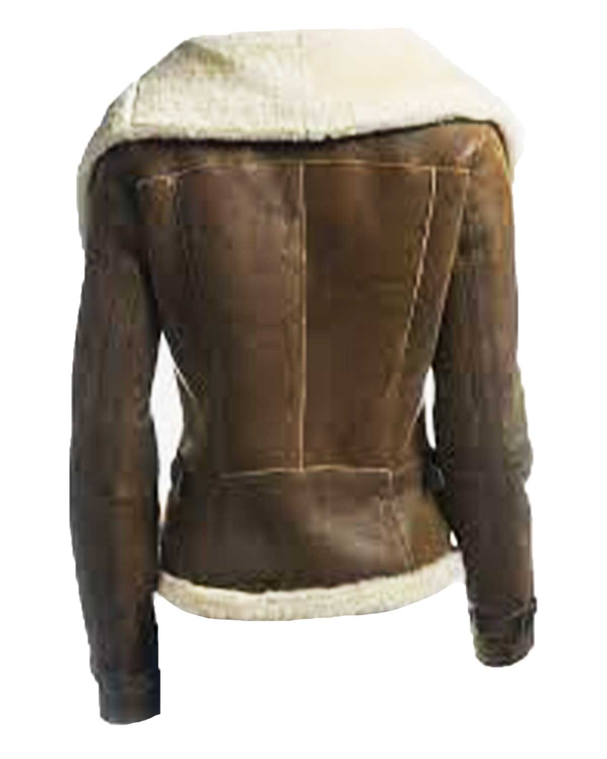 MotorCycleJackets Women Fur Collar Brown Leather Jacket