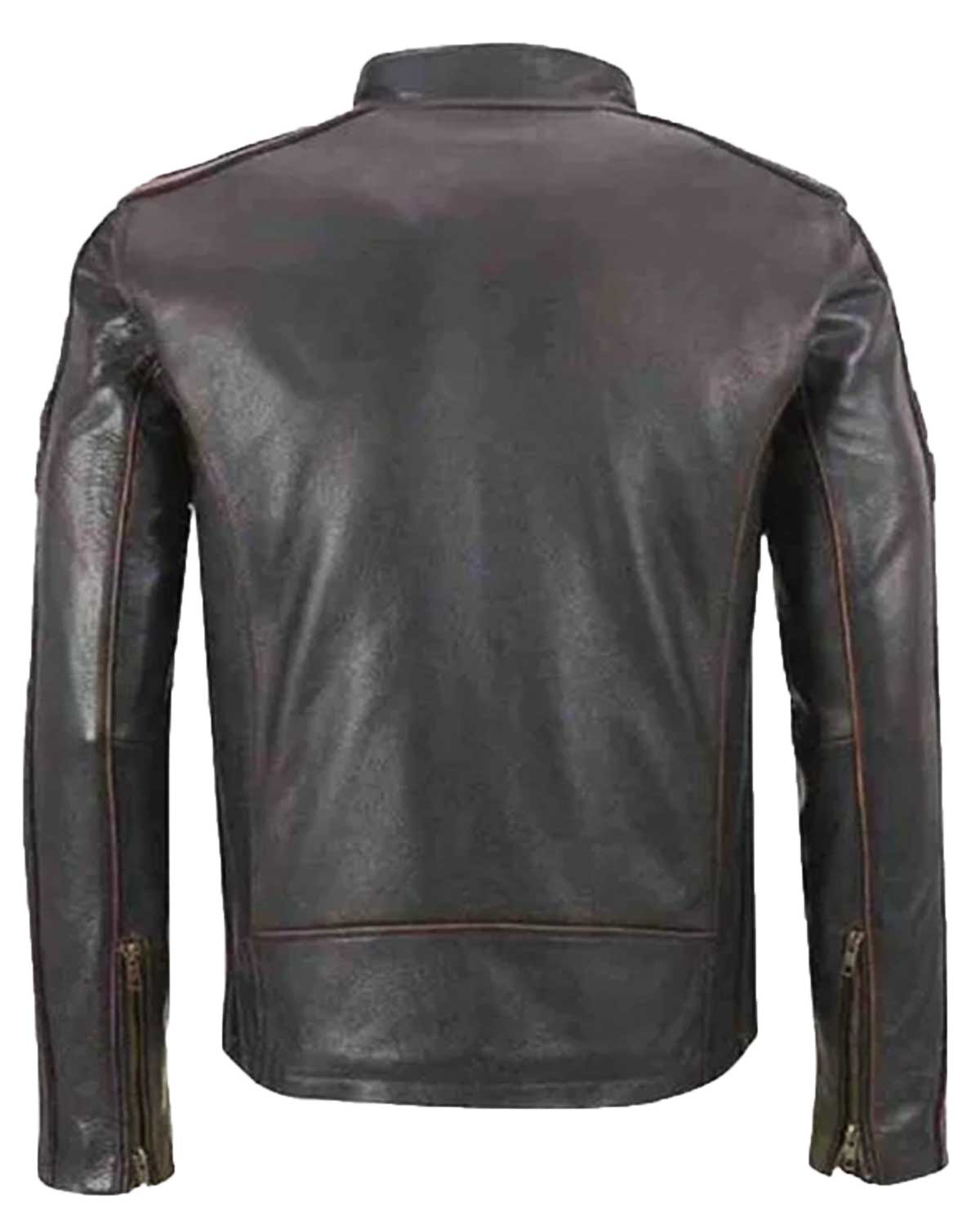 MotorCycleJackets Men's Brown Stripe Café Racer Leather Jacket