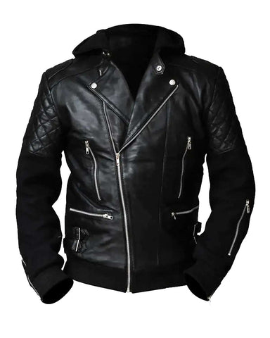 MotorCycleJackets Chris Brown Black Motorcycle Jacket with Hood