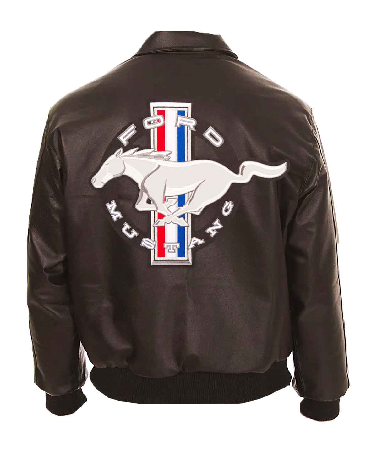 MotorCycleJackets Ford Mustang Embroidered Black Leather Jacket