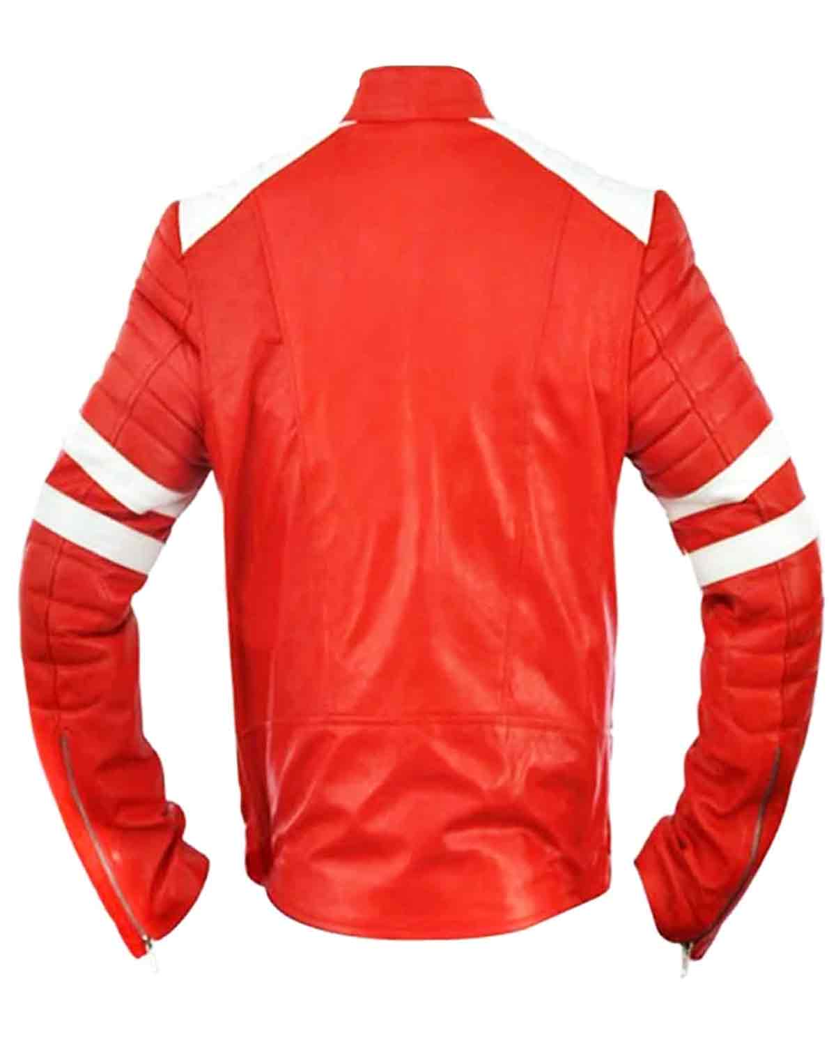 MotorCycleJackets Fight Club Brad Pitt Red and White Leather Jacket