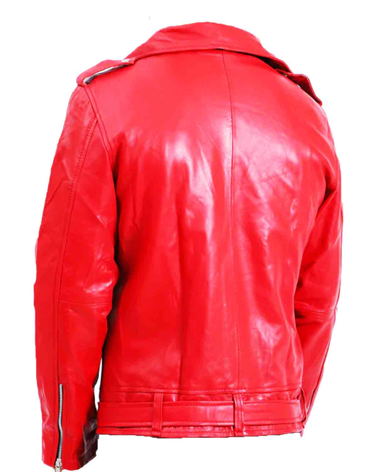 Mens Biker Negan Red Leather Jacket
