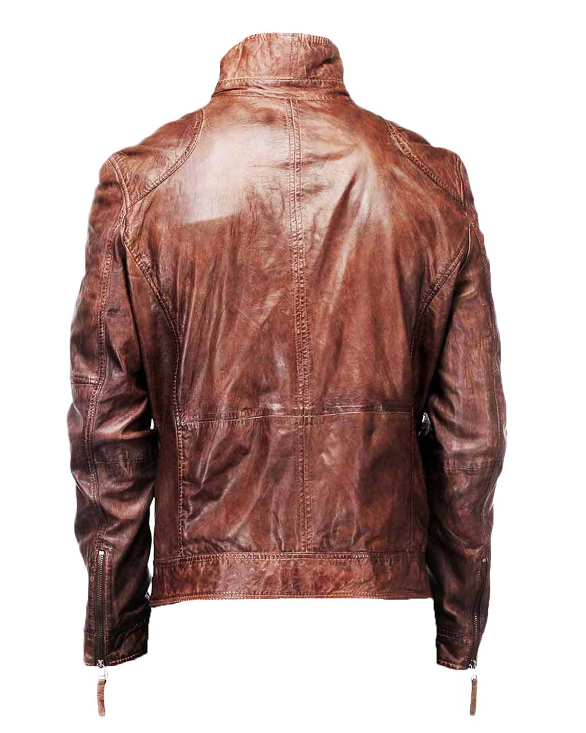 Mens Biker Coffee Brown Distressed Leather Jacket