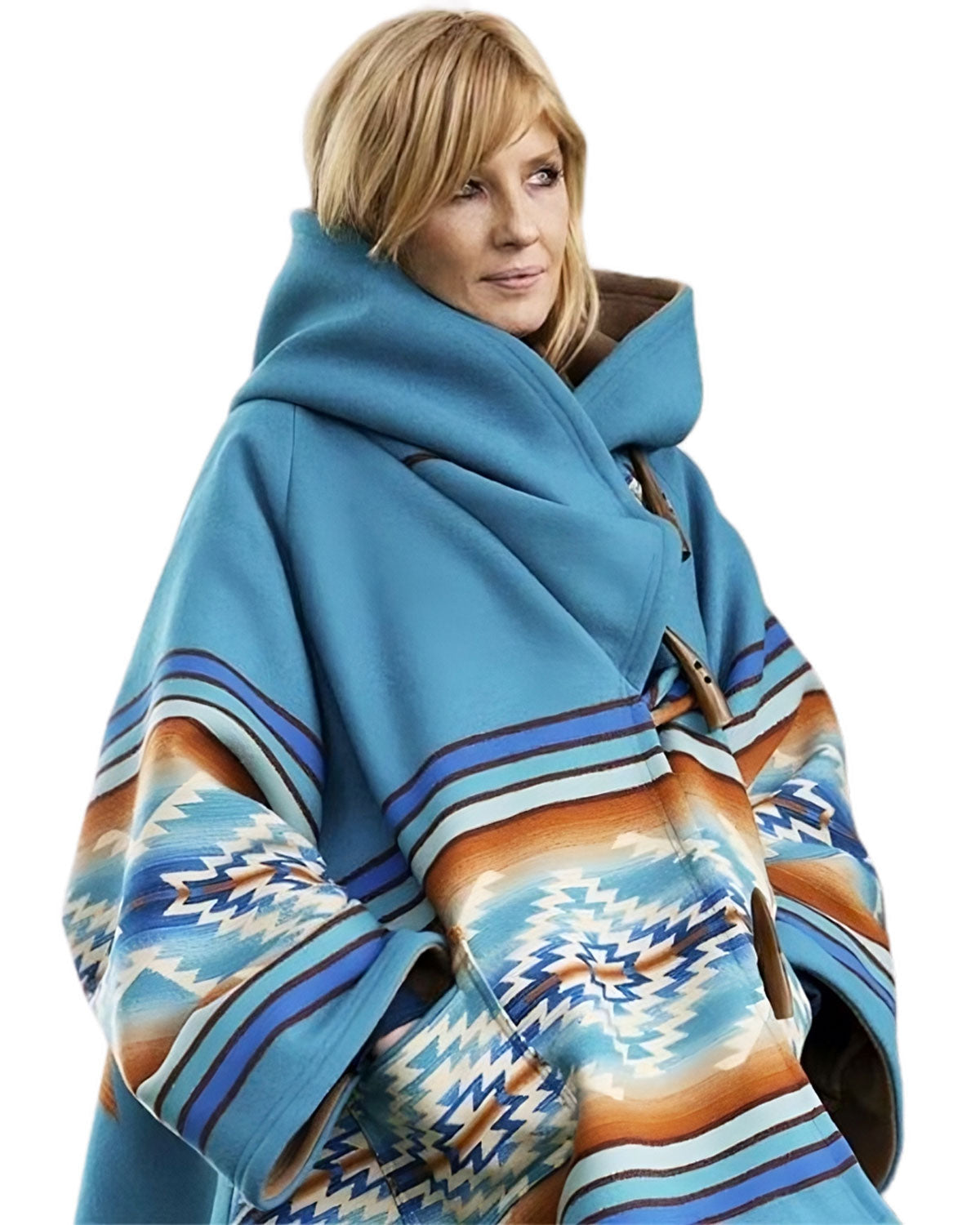 MotorCycleJackets Yellowstone Beth Dutton Blue Hooded Cloak Coat