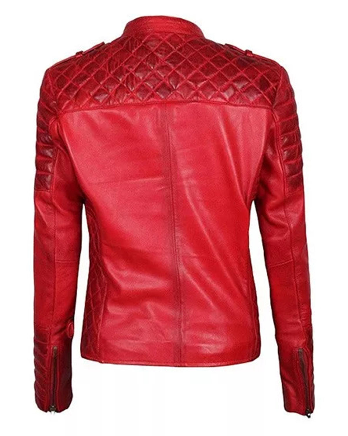 Womens Quilted Merlot Red Leather Biker Jacket