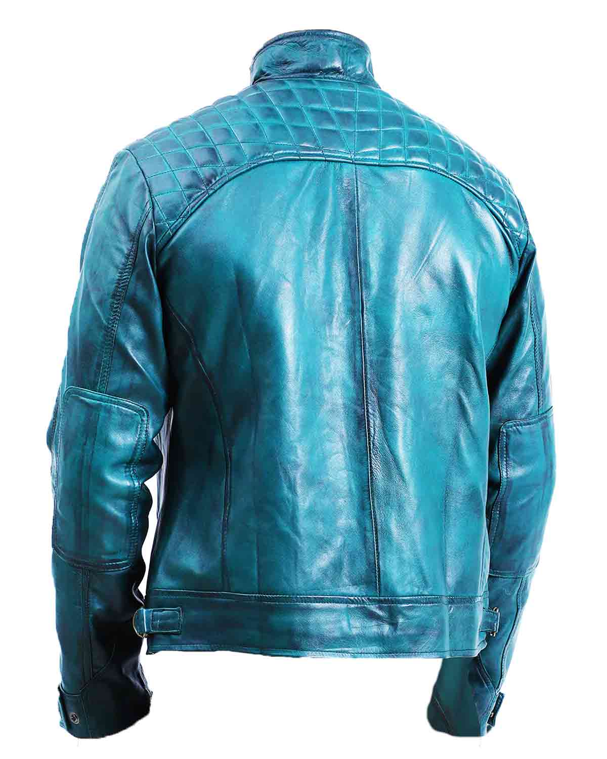 MotorCycleJackets Mens Quilted Green Cafe Racer Leather Jacket