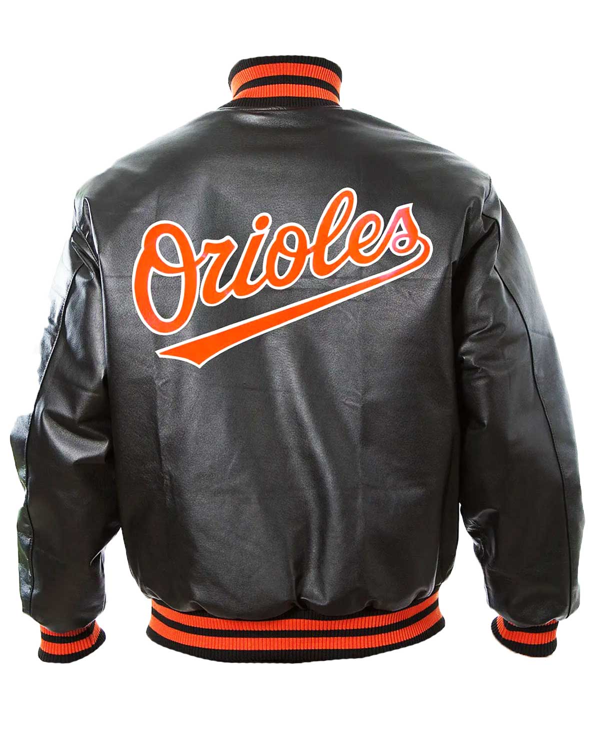 MotorCycleJackets Baltimore Orioles Bomber Black Leather Jacket