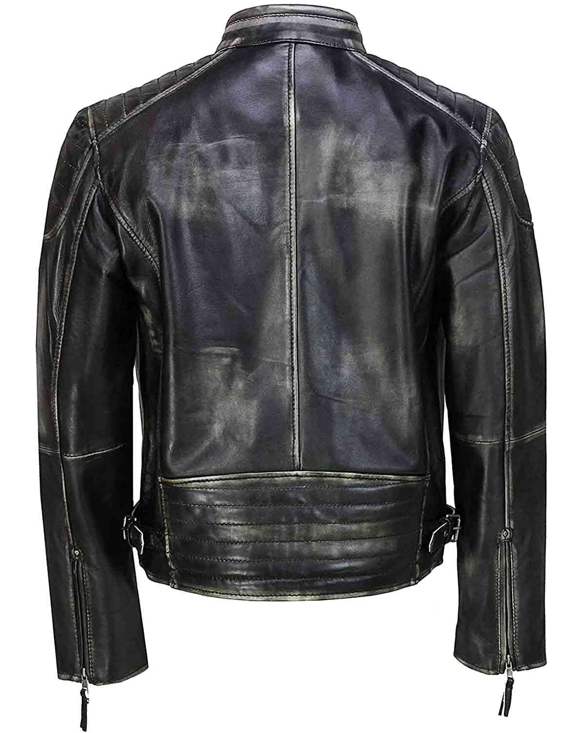 MotorCycleJackets Men's Black Distressed Cafe Racer Leather Jacket