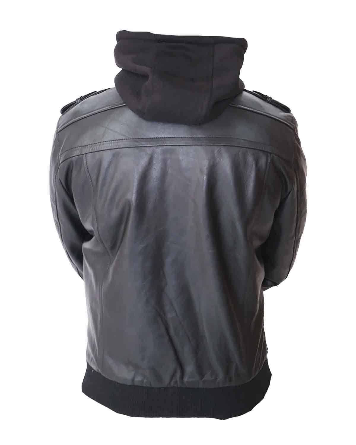 MotorCycleJackets Men's Removable Hood Leather Jacket