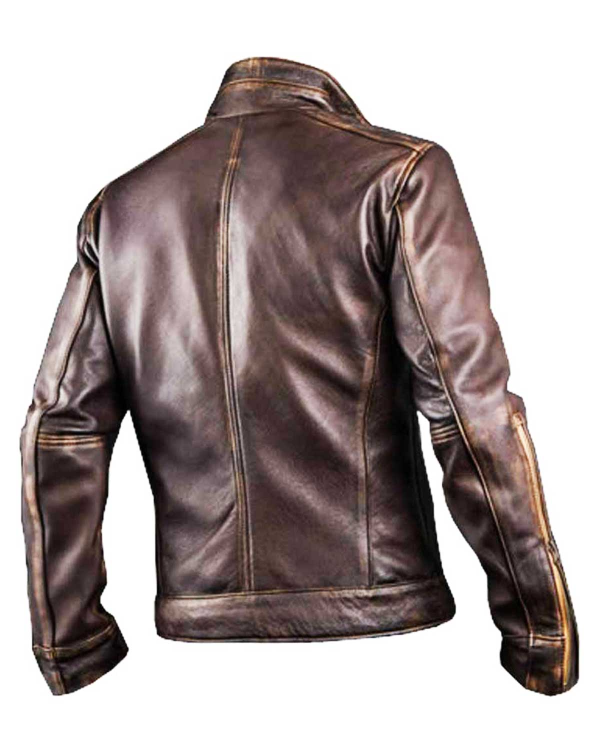 MotorCycleJackets Men’s Cafe Racer Distressed Leather Jacket