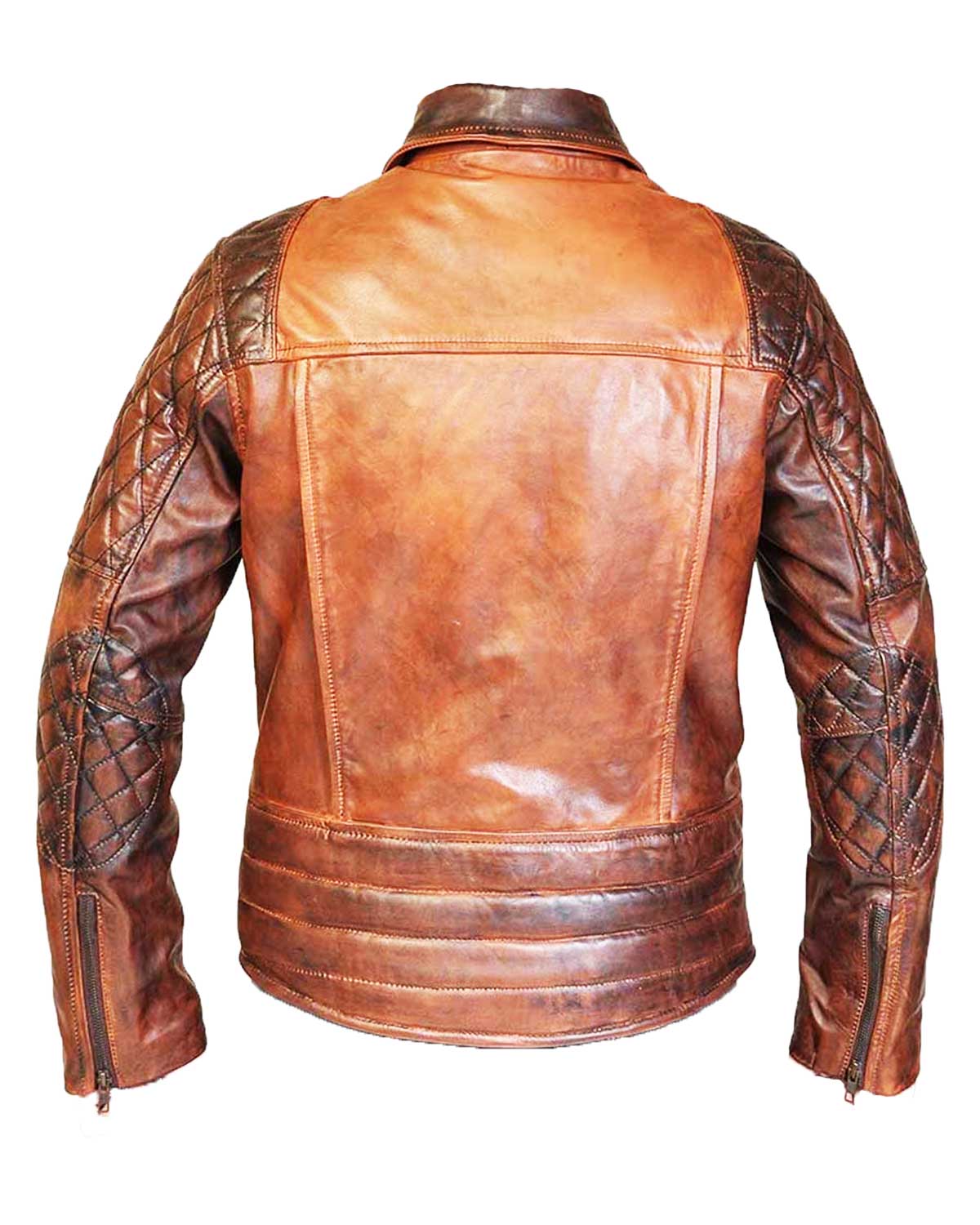 Men’s Biker Vintage Rustic Quilted Brown Leather Jacket