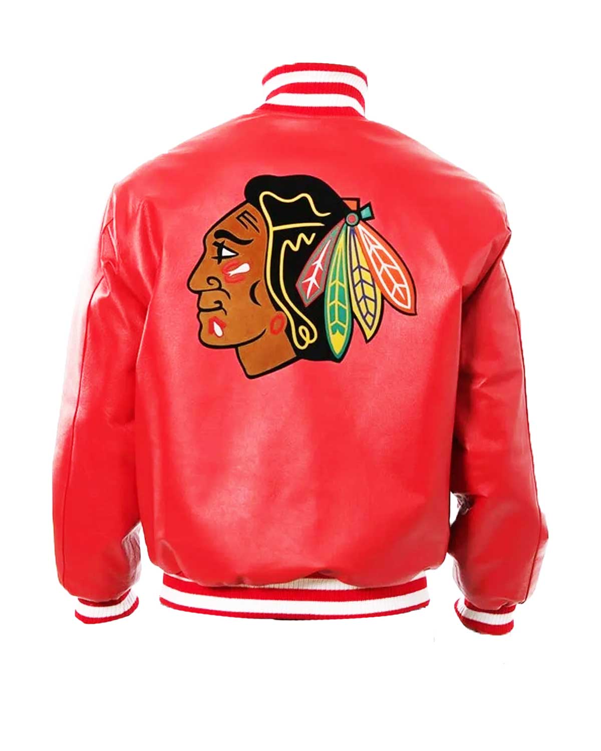 MotorCycleJackets Chicago Blackhawks Bomber Red Leather Jacket