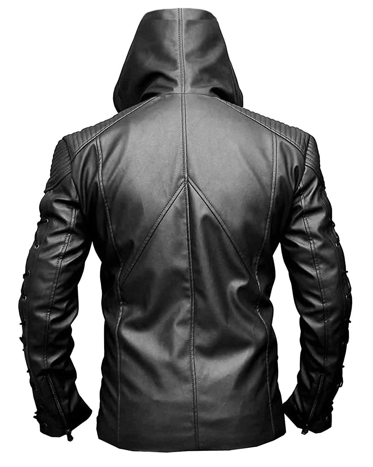 MotorCycleJackets Arrow Inspired Black Hood Leather Jacket