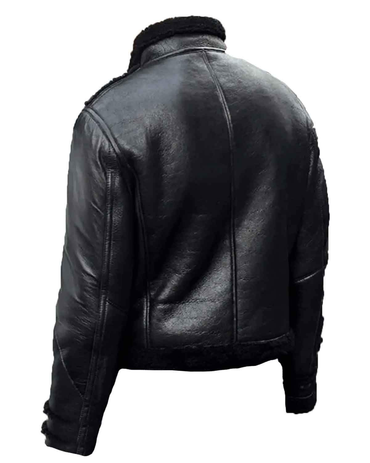 B2 Black Sheepskin Motorcycle Shearling Jacket