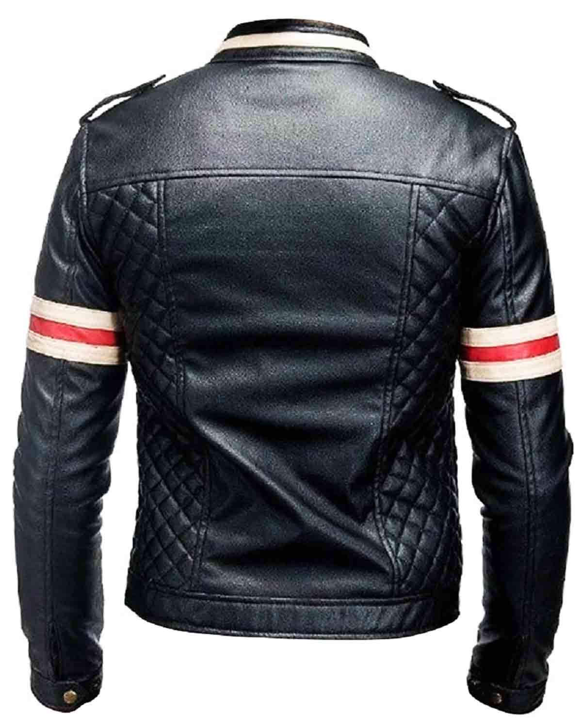 MotorCycleJackets Men's Leather Jacket with Red and Beige Stripes