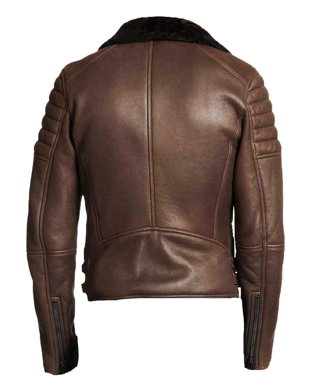 Men’s Brown Shearling Classic Biker Leather Jacket