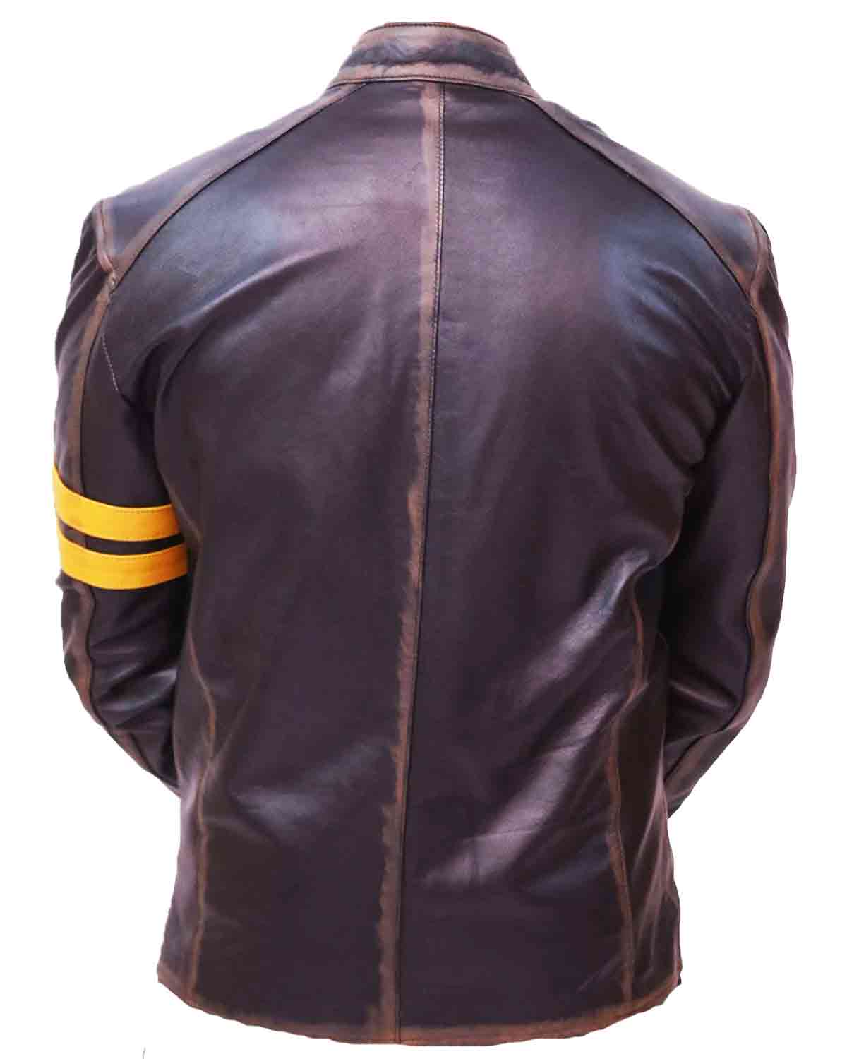 MotorCycleJackets Men's Black Cafe Racer Leather Jacket With Yellow Strip