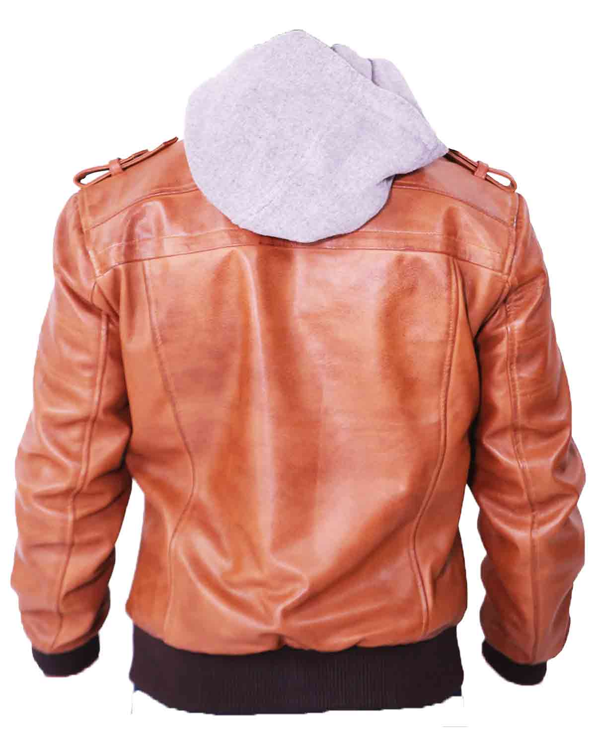 MotorCycleJackets Men's Grey Removable Hood Brown Leather Jacket