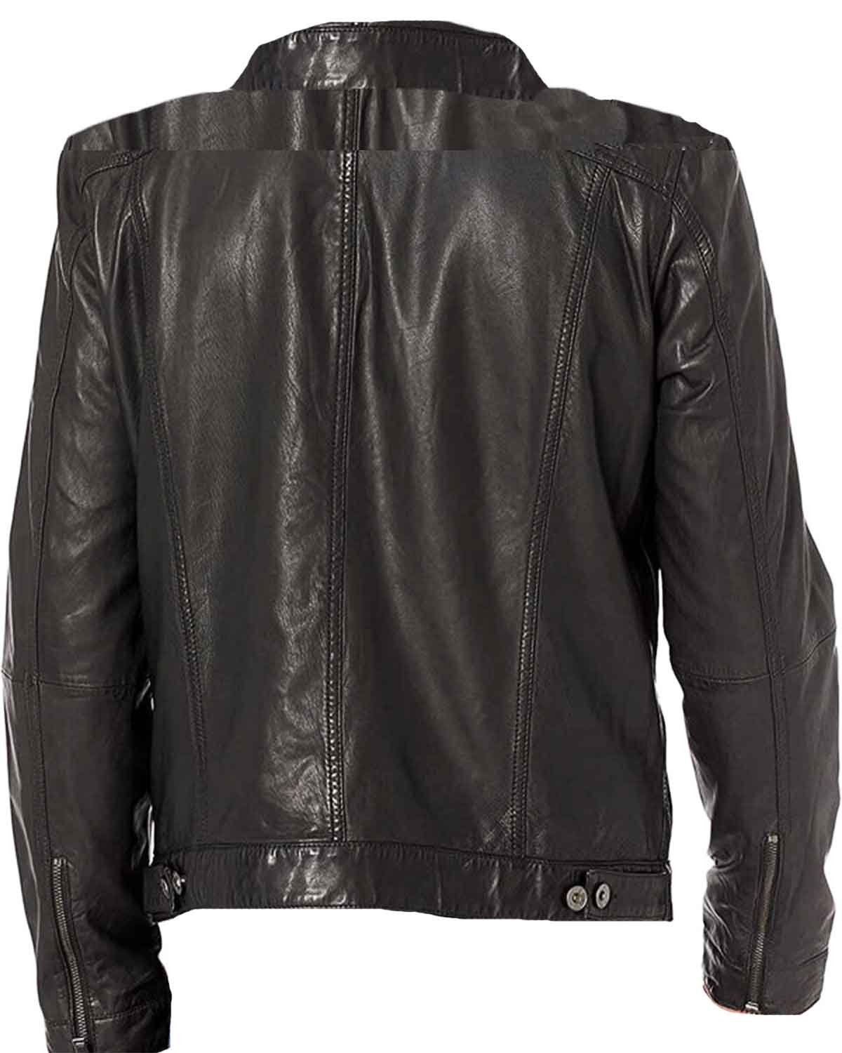 MotorCycleJackets Men's Black Chris Wellford Leather Jacket with Shirt Style Collar