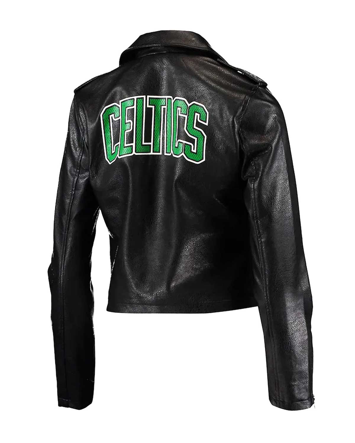 Boston Celtics Biker Black Leather Full-Zip Jacket