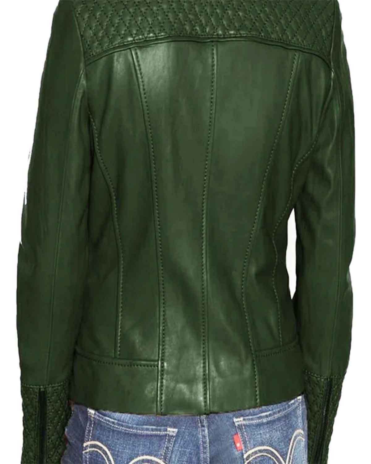 Women's Stylish Slim Fit Biker Green Leather Jacket