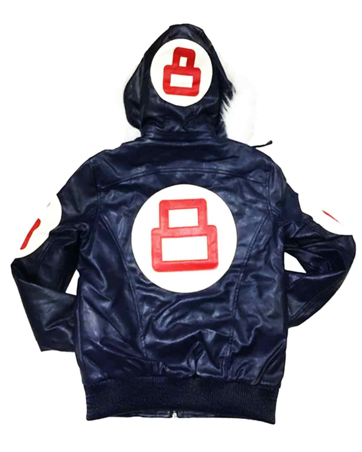 MotorCycleJackets 8 Ball Pool Logo Fur Hooded Sheepskin Navy Leather Men's Jacket