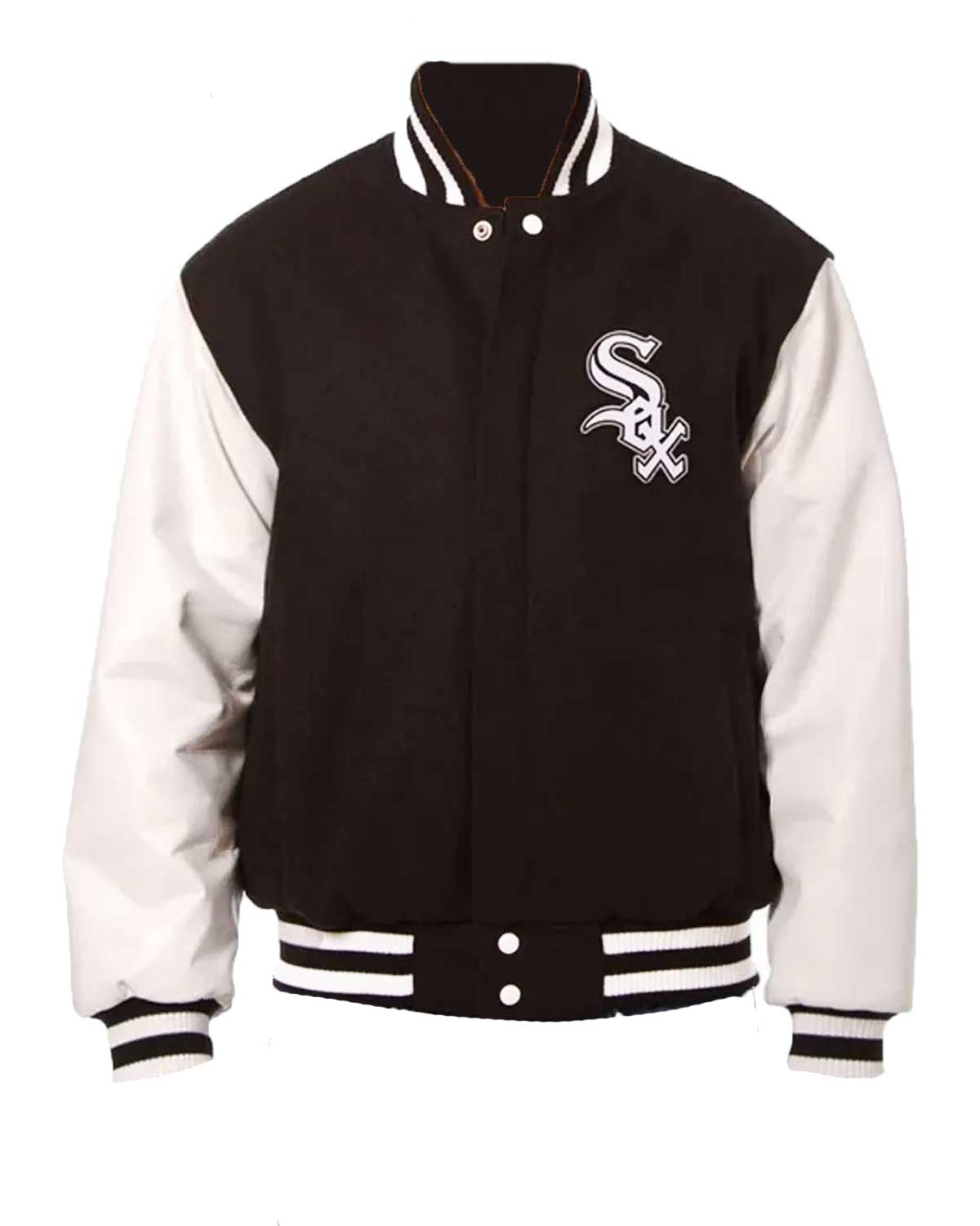 MotorCycleJackets Chicago White Sox MLB Varsity Black and White Jacket