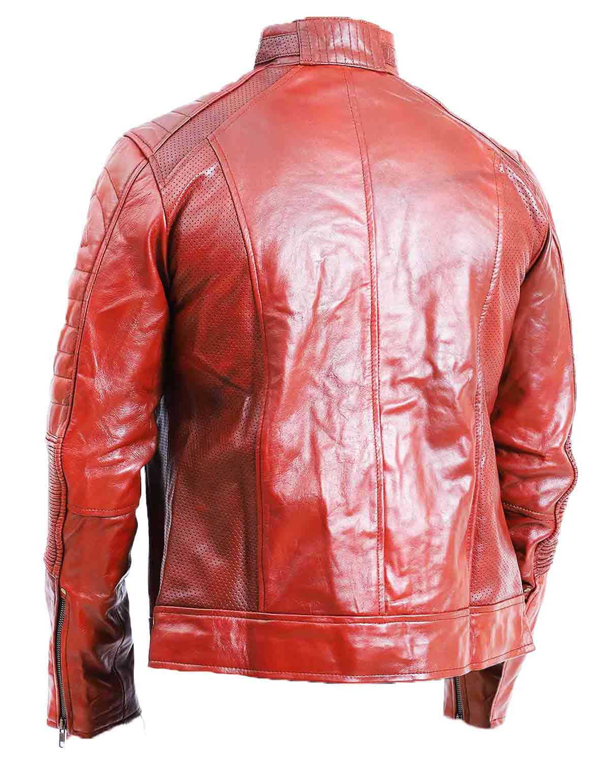 MotorCycleJackets Mens Quilted Sheepskin Brown Leather Jacket