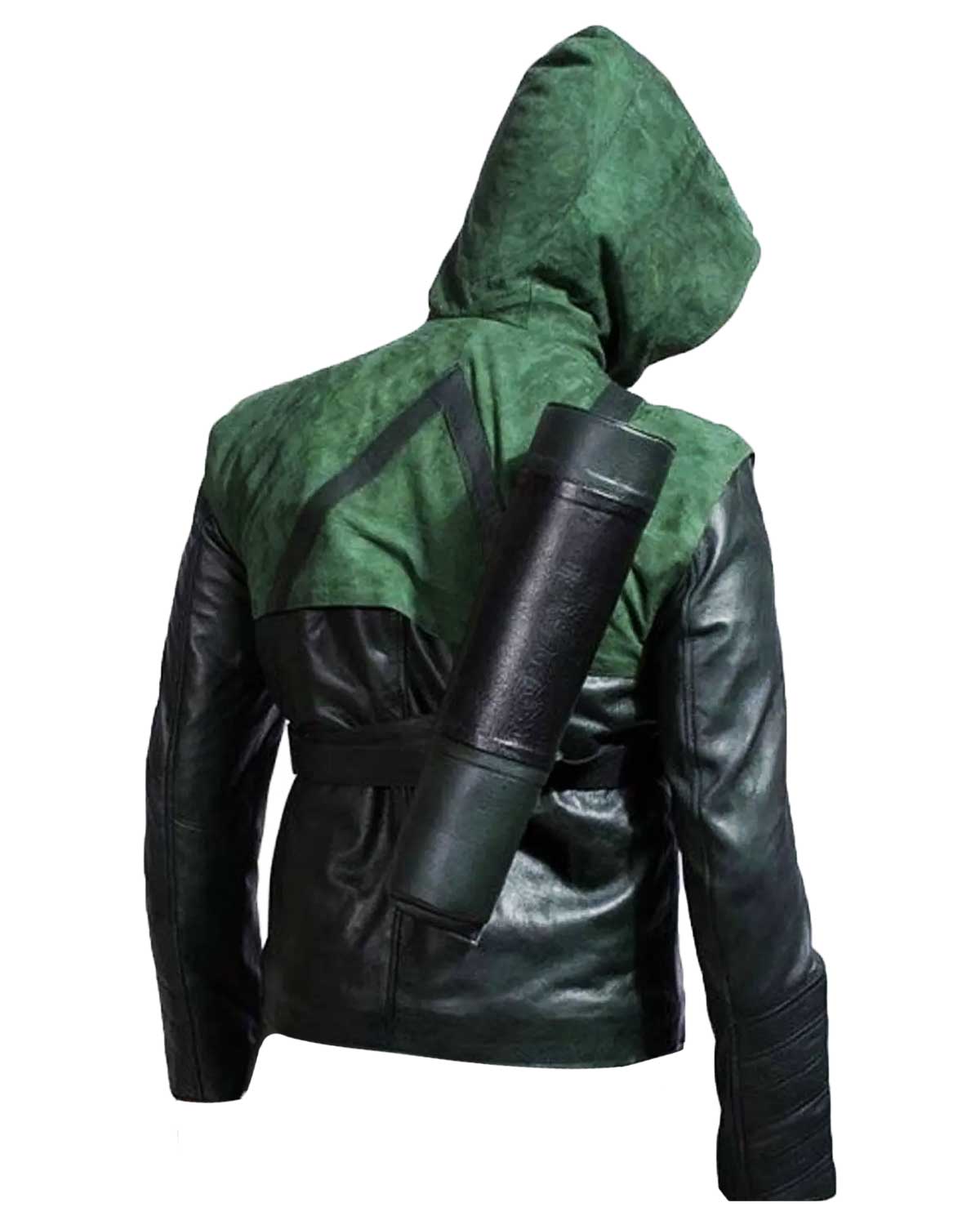 MotorCycleJackets Arrow Stephen Amell Green Hooded Jacket with Quiver