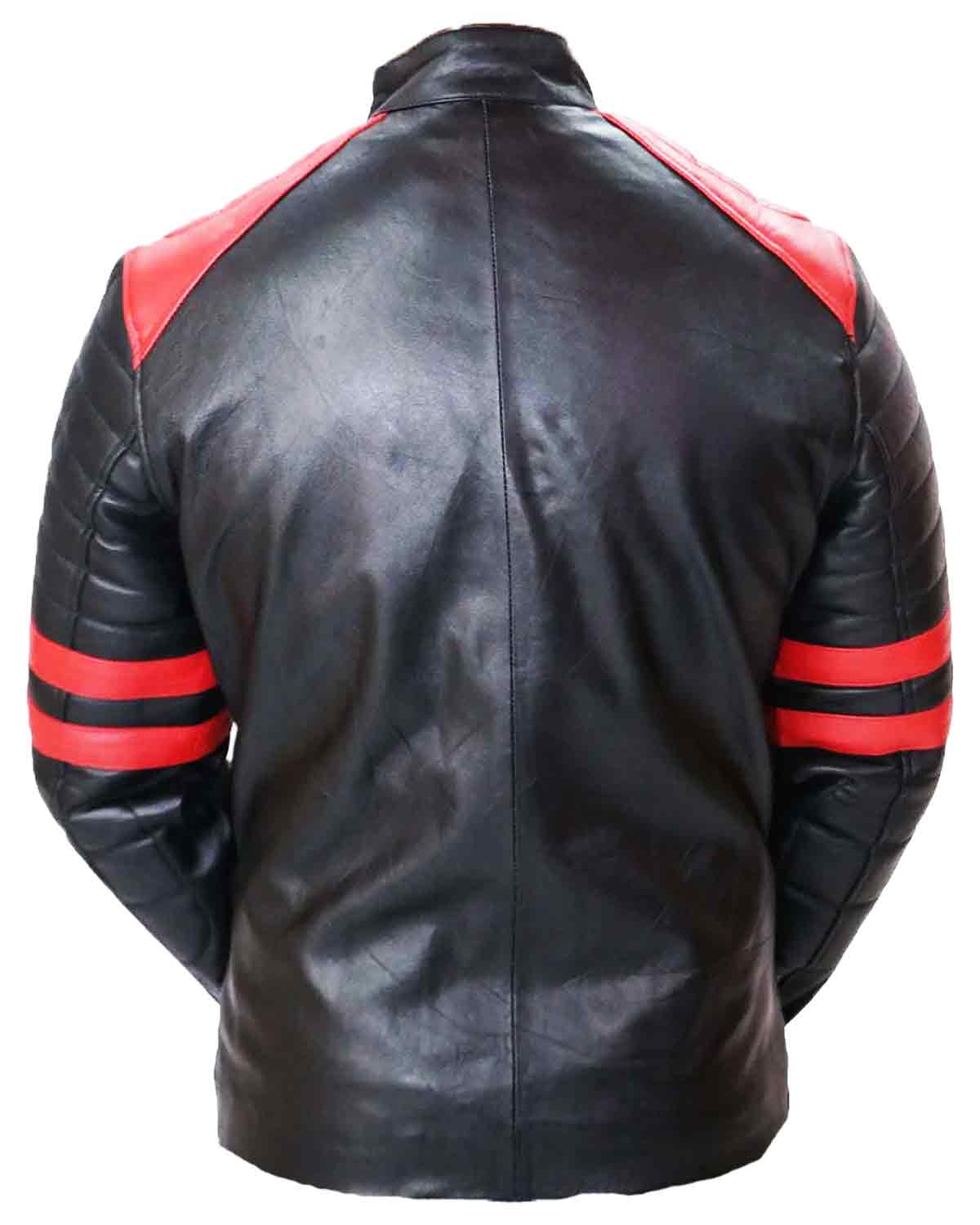 MotorCycleJackets Black Café Racer with Red Strip Genuine Lambskin Leather Jacket