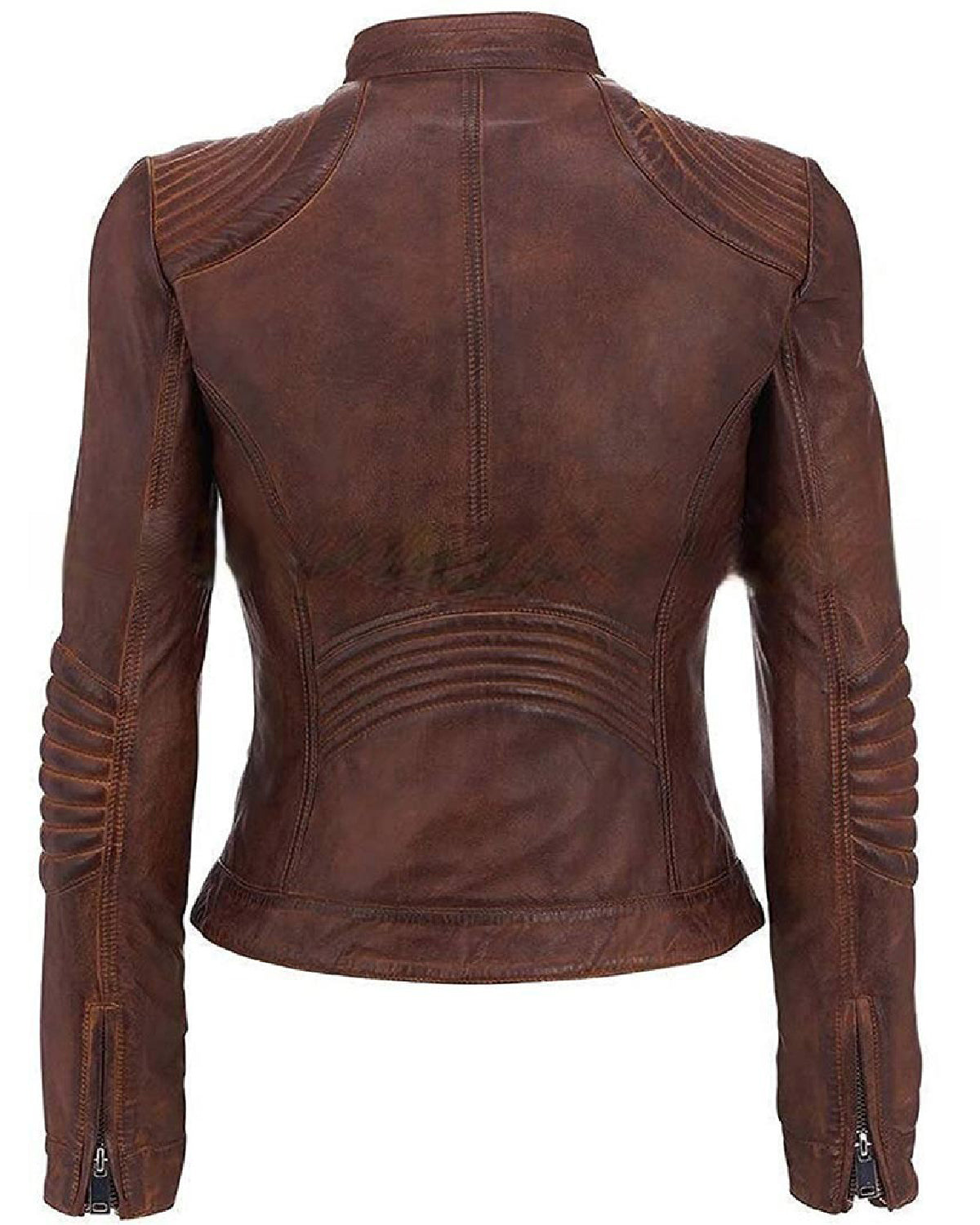 MotorCycleJackets Women’s Brown Cafe Racer Leather Jacket