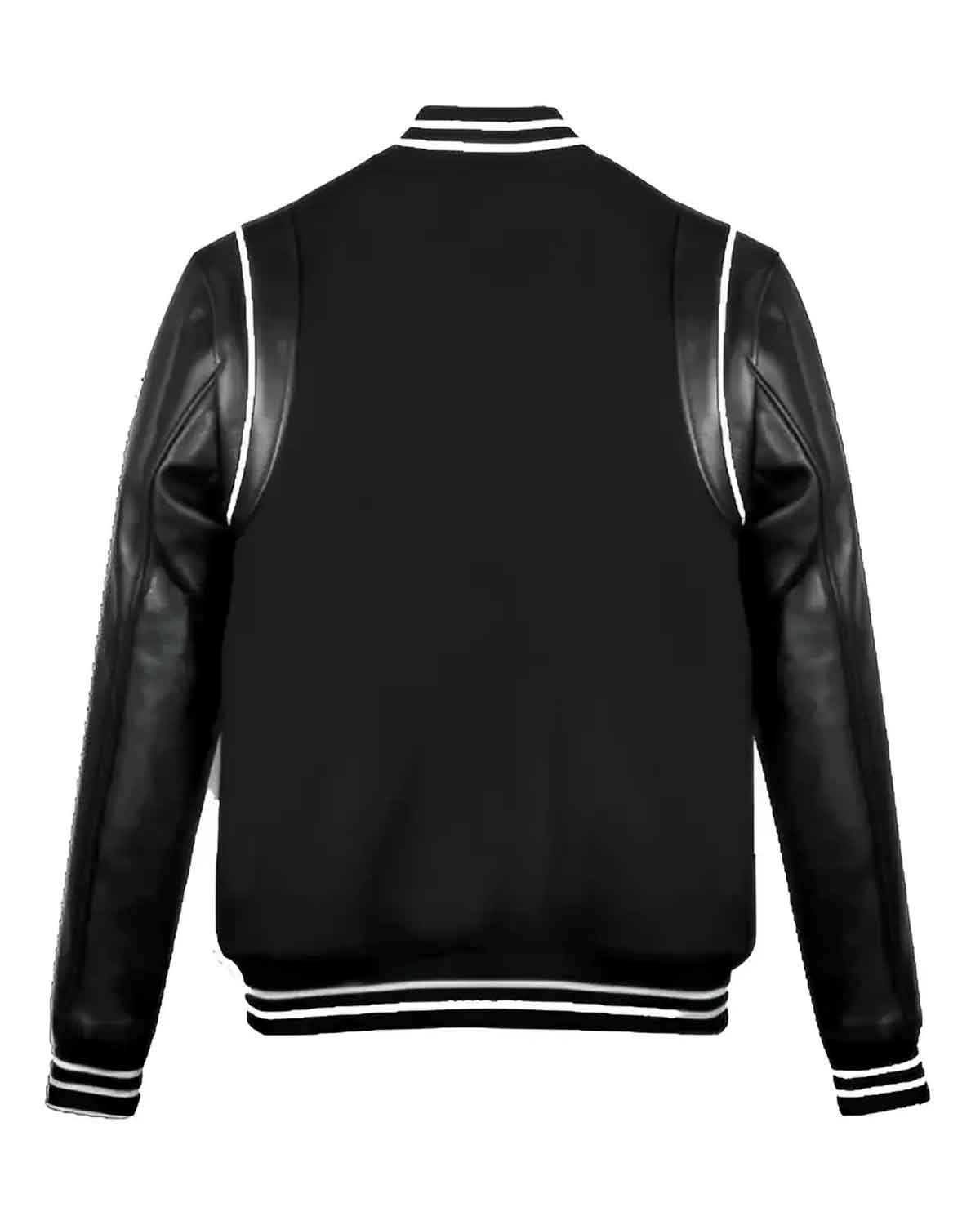 MotorCycleJackets Men’s Black Varsity Jacket With White Line