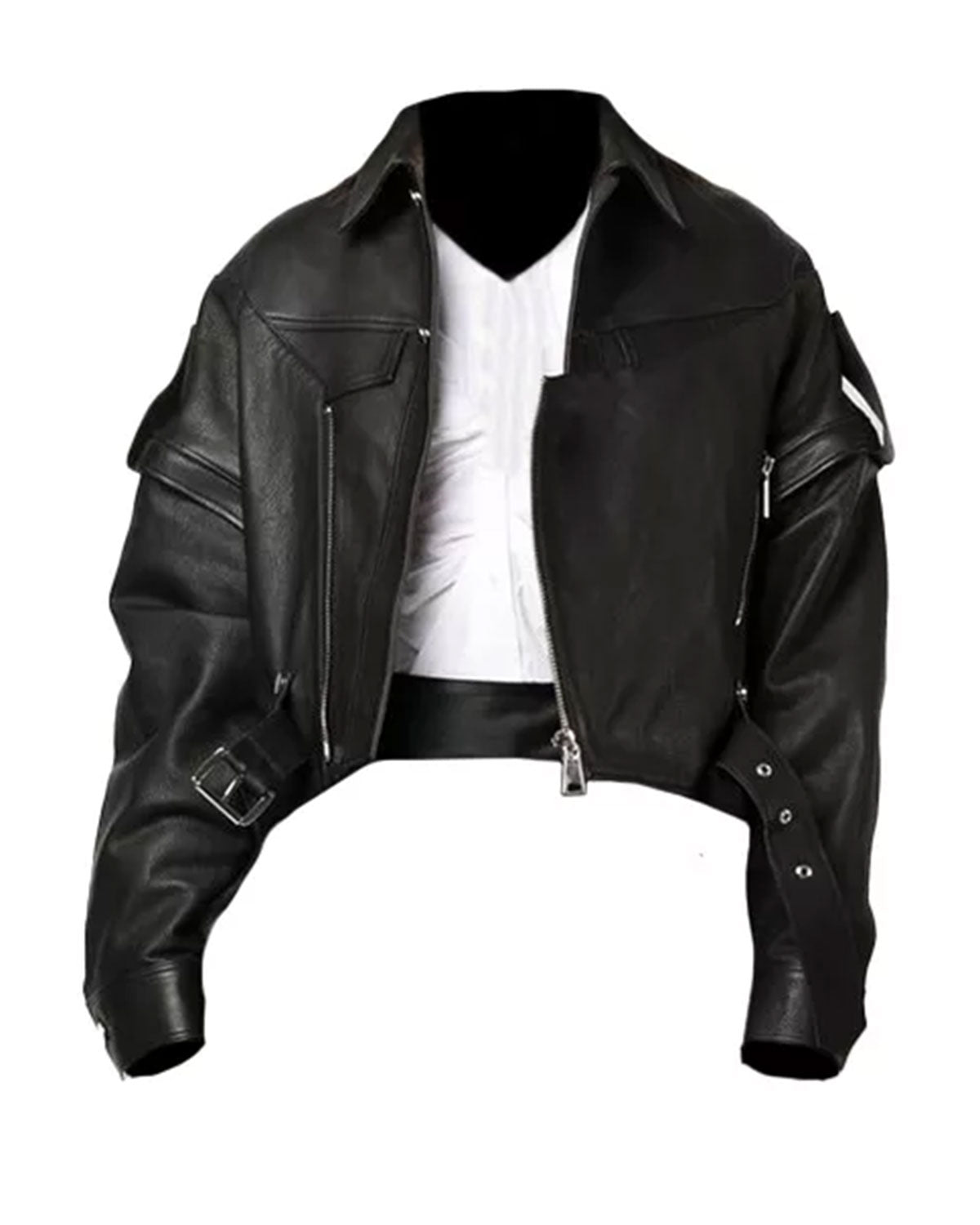 Womens Black cropped leather Biker Jacket