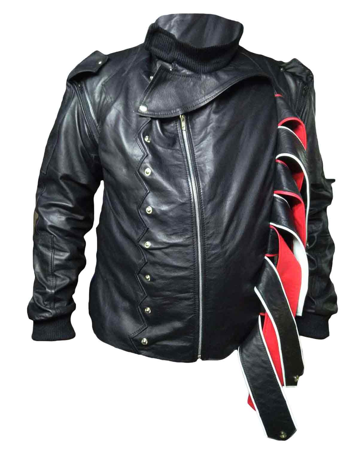 MotorCycleJackets Captain America Winter Soldier Bucky Barnes Red & Black Leather Jacket