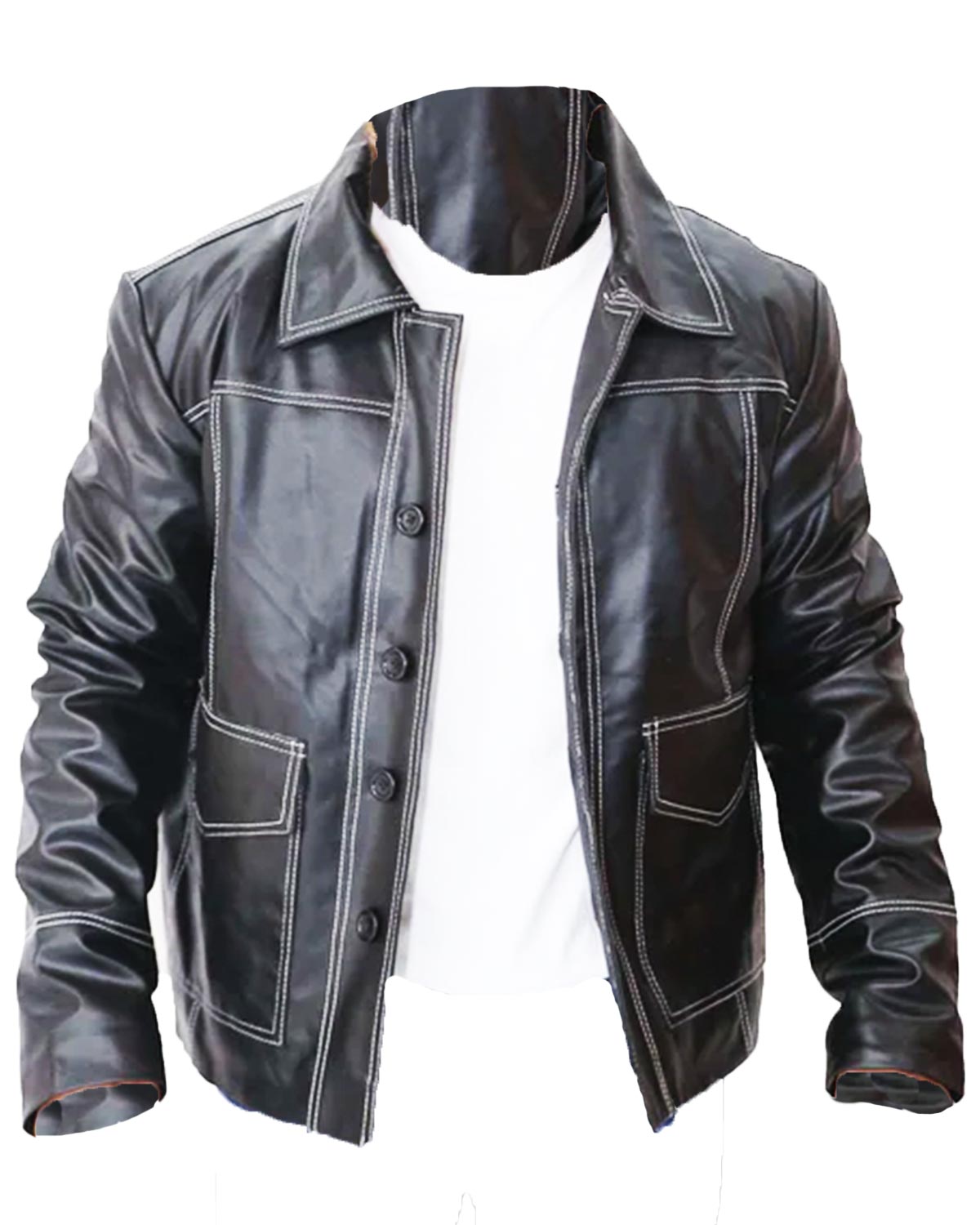 MotorCycleJackets Brad Pitt Fight Club Black Leather Jacket